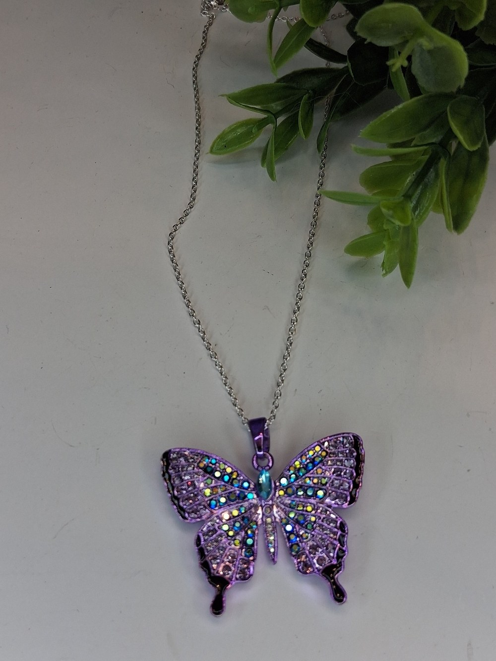 Iridescent Purple Butterfly Pendant Necklace for Women